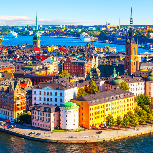 Scenic panorama of the Old Town Pier in Stockholm, Sweden